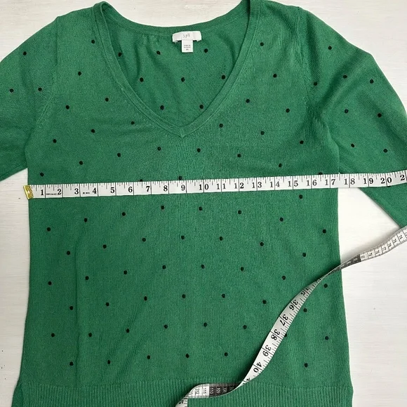 J.Jill Sweater Women’s Size XS Kelley Green Black Polka Dots V-Neck Cotton Blend - Picture 9 of 12